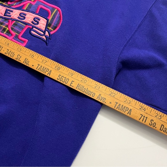 Vintage 90’s Express Athletique Purple and Plaid Embroidered Hoodie Size Small - Picture 9 of 11